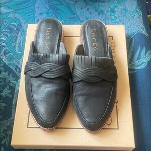 Black Braided Leather Slip-On Mules lien do